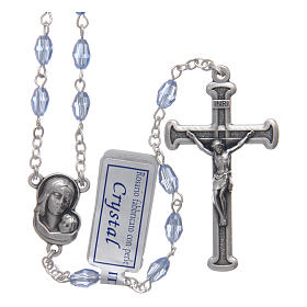 Rosary in sapphire crystal with cross and center piece in oxidised metal