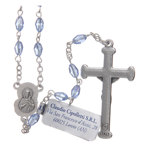 Różaniec szafirowy kryształ podłużny krzyż i łącznik metal oksydowany 2
