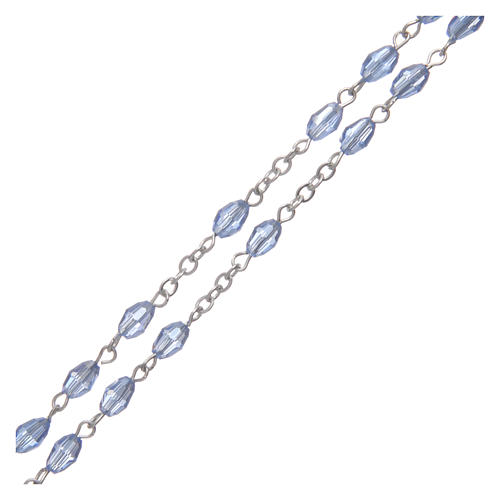Różaniec szafirowy kryształ podłużny krzyż i łącznik metal oksydowany 3