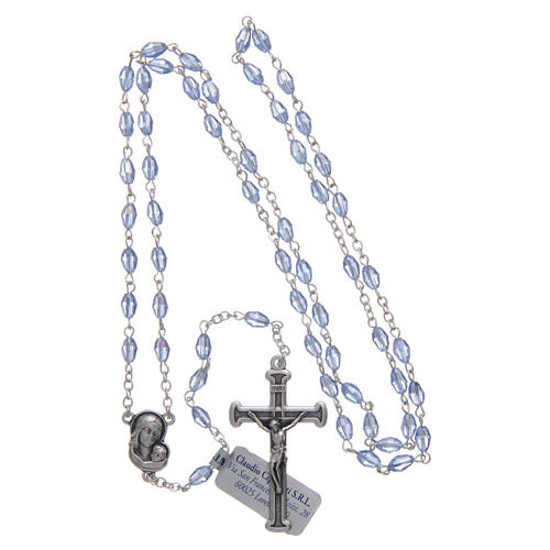 Różaniec szafirowy kryształ podłużny krzyż i łącznik metal oksydowany 4