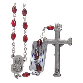 Różaniec ciemnoczerwony kryształ podłużny krzyż i łącznik metal oksydowany