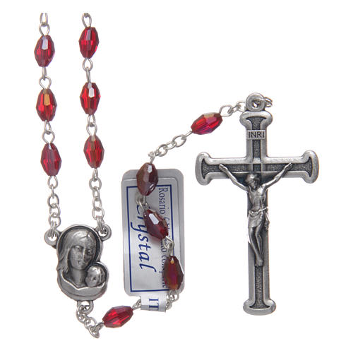 Rosary in garnet crystal with cross and center piece in oxidised metal 1