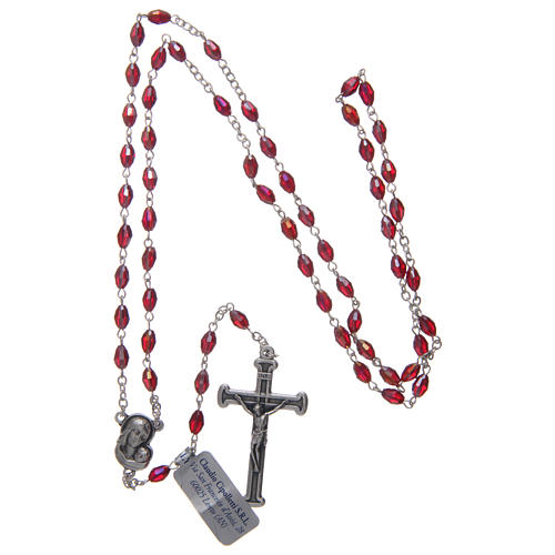 Rosary in garnet crystal with cross and center piece in oxidised metal 4