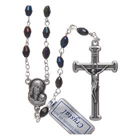 Rosary in crystal with cross and center piece in oxidised metal beetle colour