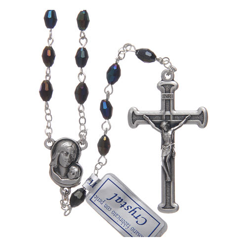 Rosary in crystal with cross and center piece in oxidised metal beetle colour 1