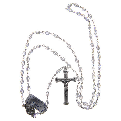 Chapelet transparent en cristal avec croix et médaille en métal oxydé 4