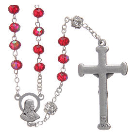 Rosary in metal with ruby crystal grains