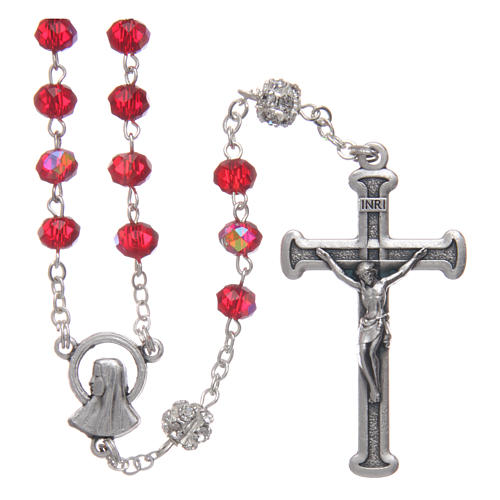 Rosary in metal with ruby crystal grains 1