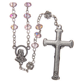 Rosary in metal with crystal grains, pink