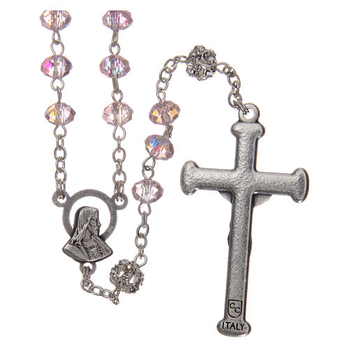 Rosary in metal with crystal grains, pink 2