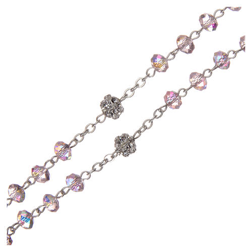 Rosary in metal with crystal grains, pink 3