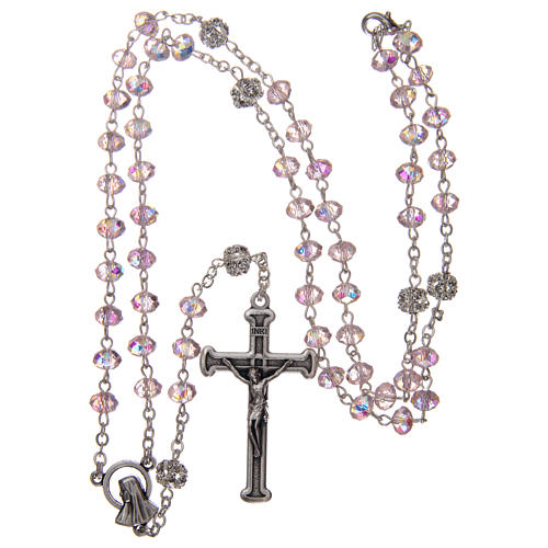 Rosary in metal with crystal grains, pink 4
