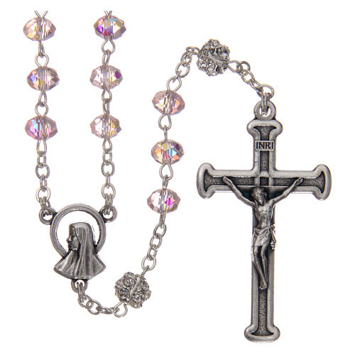 Metal rosary with pink crystal beads 1