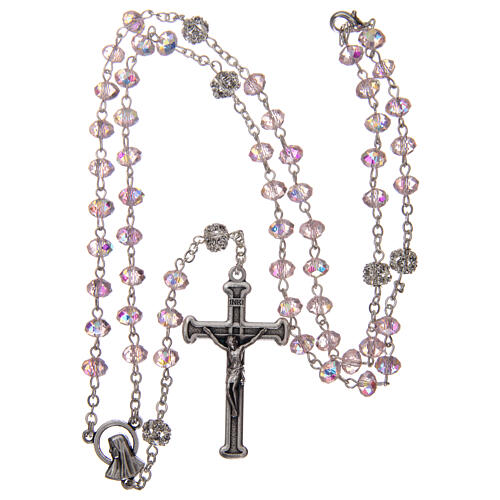 Metal rosary with pink crystal beads 4