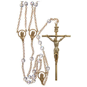 Chapelet mariage en cristal avec croix et médaille en métal doré