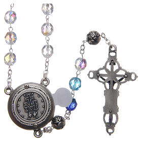 Rosary in crystal with blue shade, talking center piece ITALIAN 8 mm