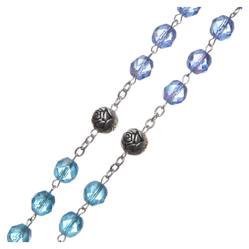 Rosary in crystal with blue shade, talking center piece ITALIAN 8 mm 3