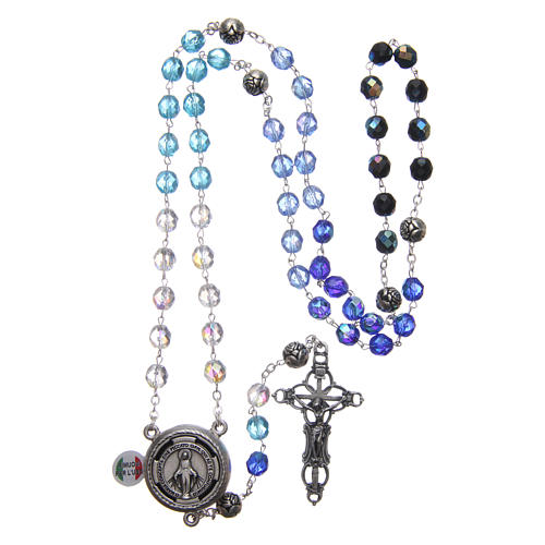 Rosary in crystal with blue shade, talking center piece ITALIAN 8 mm 4