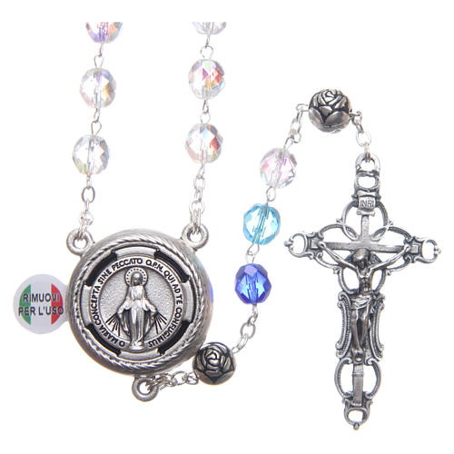 Rosary in crystal with blue shade, talking center piece ITALIAN 8 mm 1