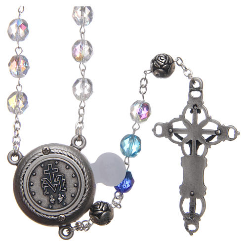 Rosary in crystal with blue shade, talking center piece ITALIAN 8 mm 2