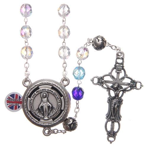 Rosary in crystal with blue shades and talking center piece in ENGLISH 8 mm 1
