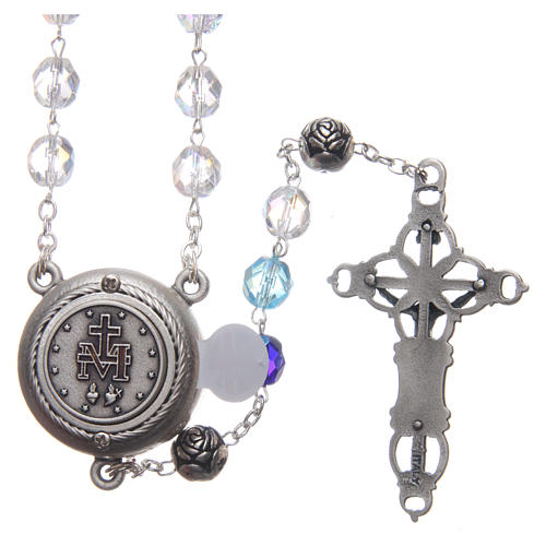Rosary in crystal with blue shades and talking center piece in ENGLISH 8 mm 2