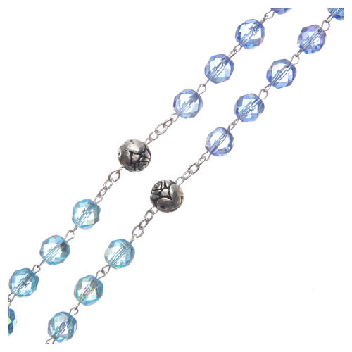 Rosary in crystal with blue shades and talking center piece in ENGLISH 8 mm 3