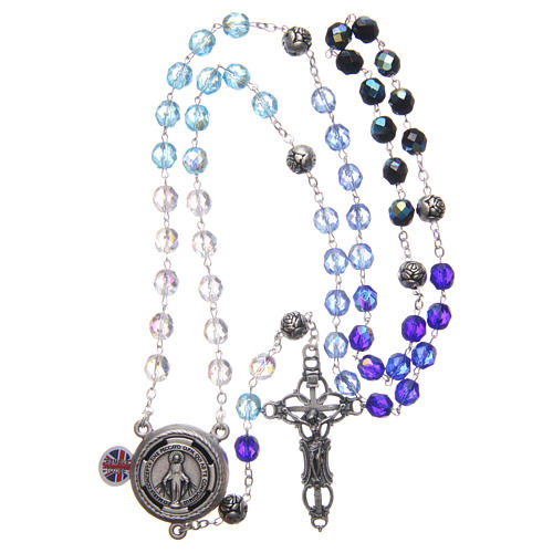 Rosary in crystal with blue shades and talking center piece in ENGLISH 8 mm 4