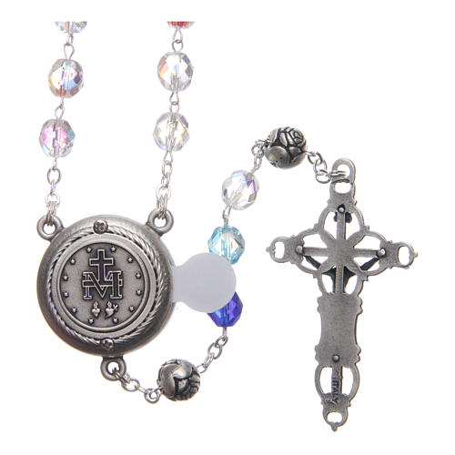 Rosary in crystal with blue shades and talking center piece in SPANISH 8 mm 2