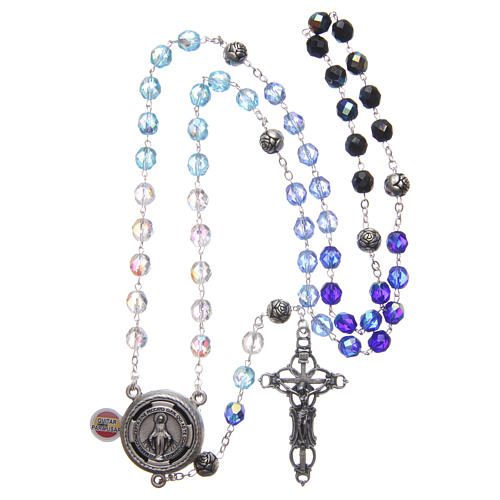 Rosary in crystal with blue shades and talking center piece in SPANISH 8 mm 4