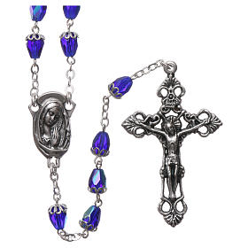 Rosary in semi-crystal glass 6x3 mm grains, blue
