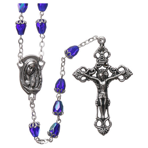 Rosary in semi-crystal glass 6x3 mm grains, blue 1