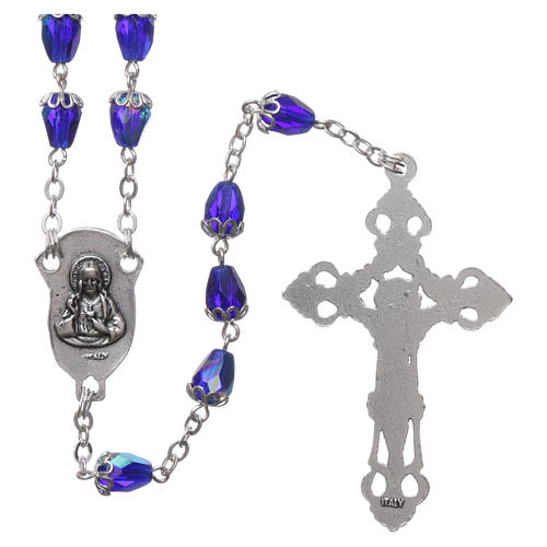 Rosary in semi-crystal glass 6x3 mm grains, blue 2