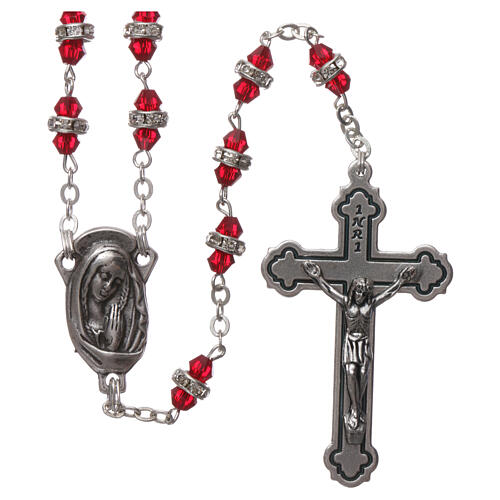 Crystal rosary with ruby red beads 6x3 mm 1