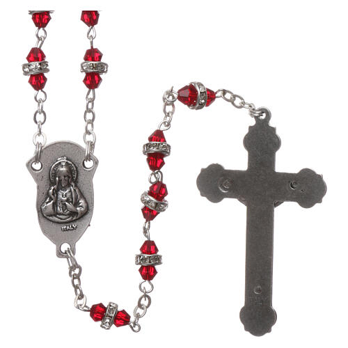 Crystal rosary with ruby red beads 6x3 mm 2