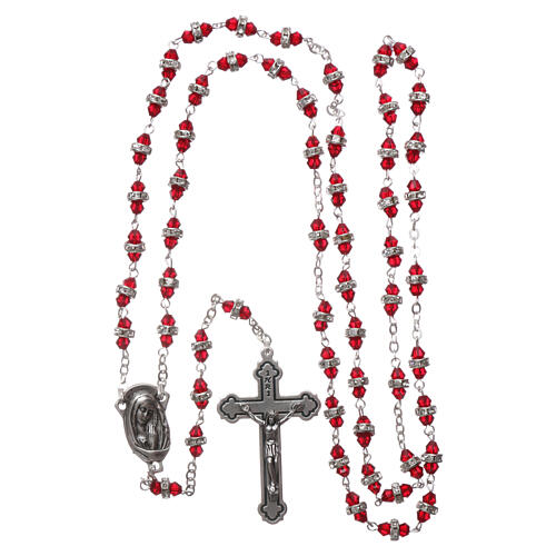 Crystal rosary with ruby red beads 6x3 mm 4