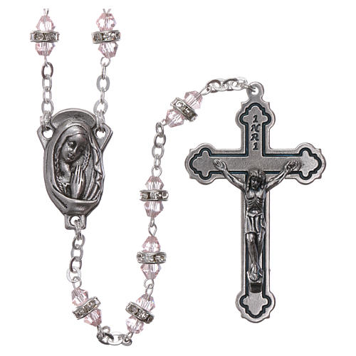 Rosary in semi-crystal 6x3 mm grains, pink 1
