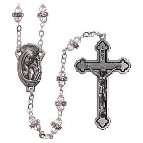 Crystal rosary with pink beads 6x3 mm