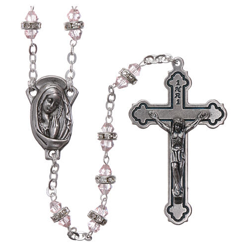 Crystal rosary with pink beads 6x3 mm 1
