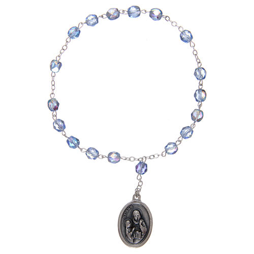 Rosary decade in semi-crystal glass with light blue 3x3 mm grains, Saint Anne 1