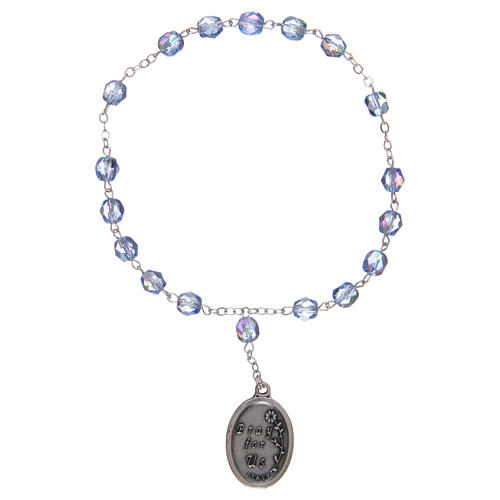 Rosary decade in semi-crystal glass with light blue 3x3 mm grains, Saint Anne 2