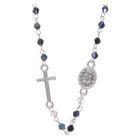 Rosary necklace in semi-crystal with 1x1 mm grains, iridescent black
