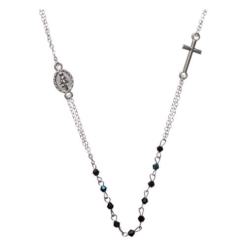 Rosary necklace in semi-crystal with 3 mm grains, black 1