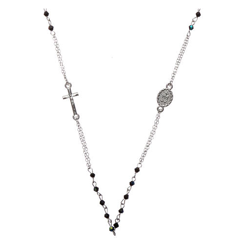 Rosary necklace in semi-crystal with 3 mm grains, black 2