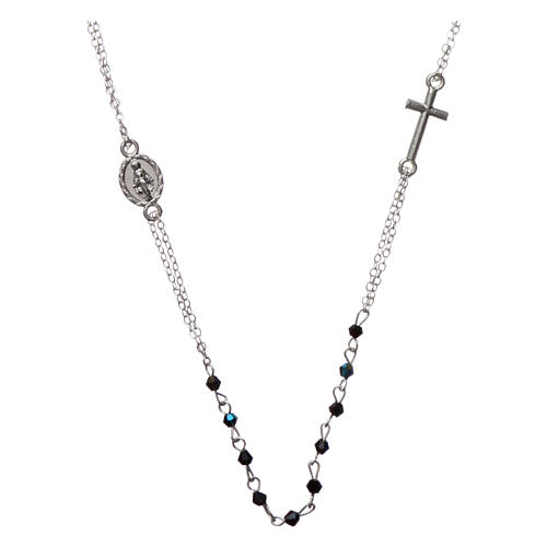 Rosary necklace faceted crystal beads 3 mm black 1