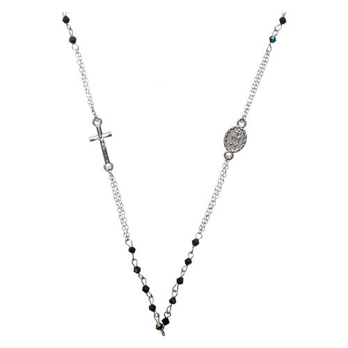 Rosary necklace faceted crystal beads 3 mm black 2