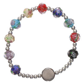 Rosary decade bracelet in semi-crystal with multicolour faceted grains, Pope Francis