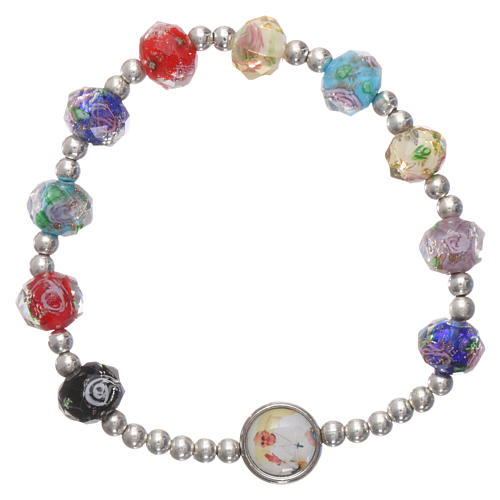 Rosary decade bracelet in semi-crystal with multicolour faceted grains, Pope Francis 1