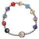 Single decade rosary elastic bracelet multicolored faceted beads of crystal with rose Pope Francis s1