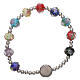 Single decade rosary elastic bracelet multicolored faceted beads of crystal with rose Pope Francis s2